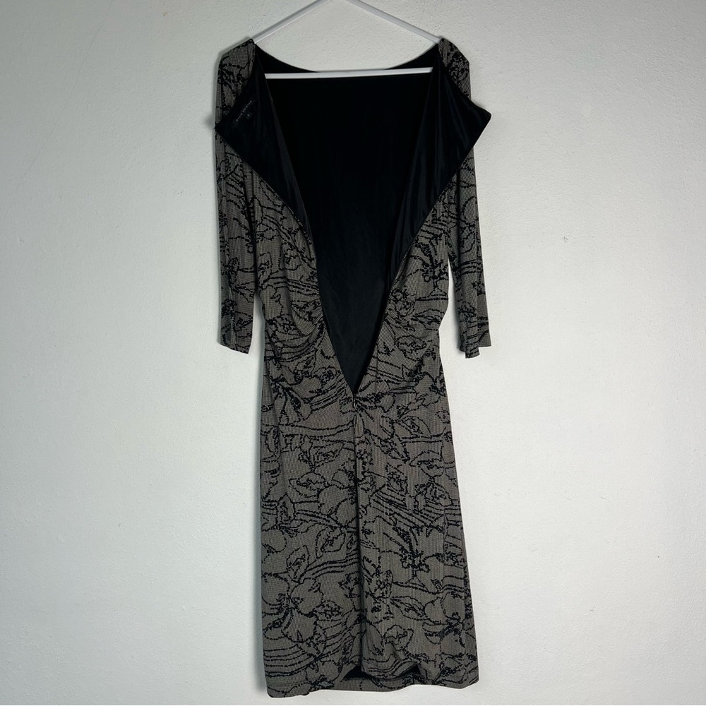 David Meister Women Black and Gray 3/4 Sleeves Midi Dress Size 8 Invisible Zip - Picture 7 of 16